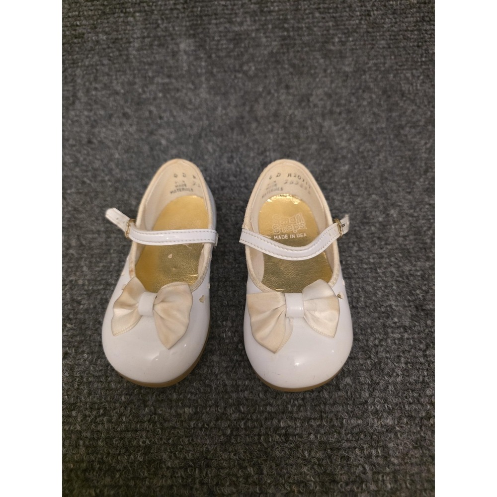 Vtg Small Steps Shoes Girls Size 4 White Mary Jane Bow Dress Formal Wedding USA‎